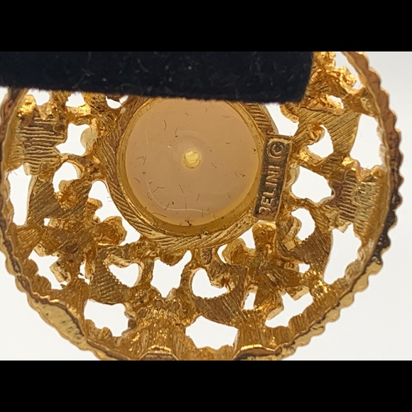 Vintage Belini signed rhinestone earrings filigree - Picture 6 of 7